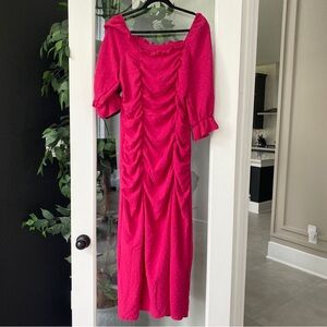 Hot pink dress with ruffled sleeves